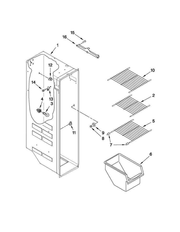 Freezer Liner Parts Diagram and Parts List for 10651113210  Kenmore Refrigerator