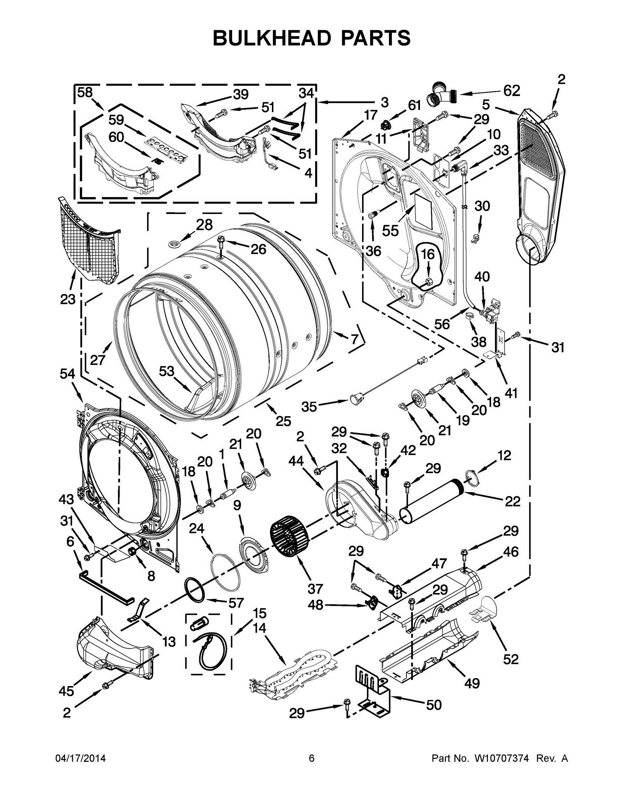 04 - BULKHEAD PARTS Diagram and Parts List for YWED87HEDW0  Whirlpool Dryer