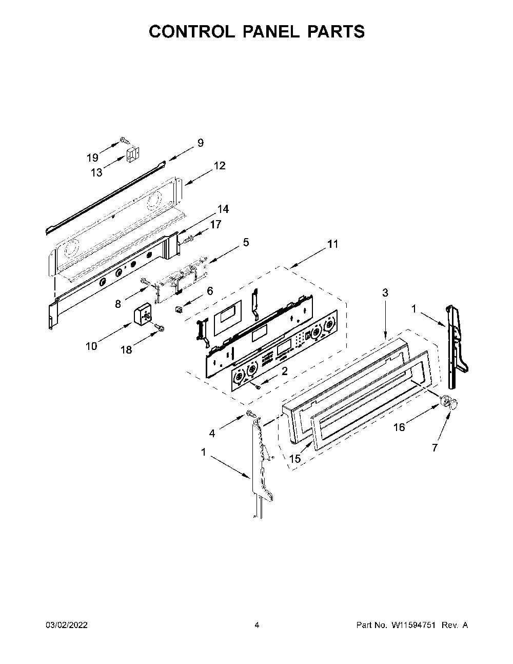 Control Panel Parts Diagram and Parts List for KFED500ESS05  KitchenAid Range