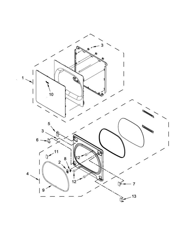 Door Parts Diagram and Parts List for 7MWGD8000EW0  Whirlpool Dryer