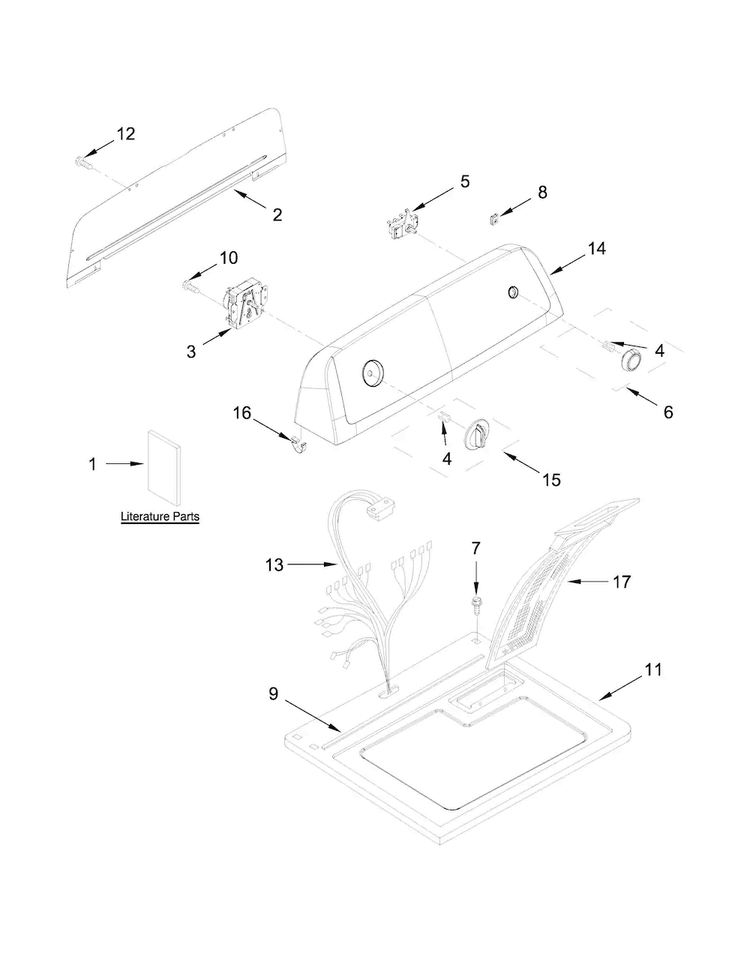 Top And Console Parts Diagram and Parts List for 1107012511  Kenmore Dryer