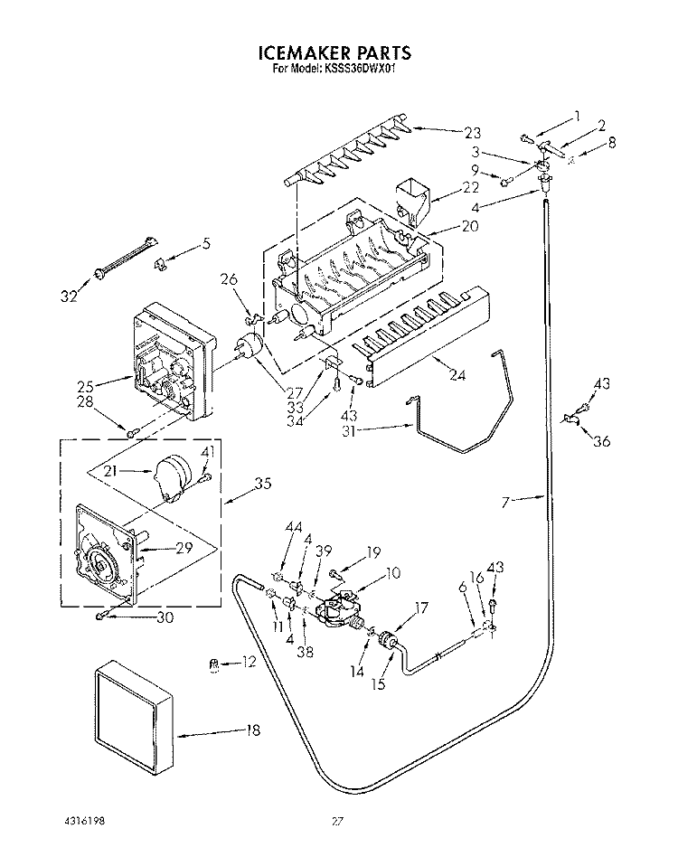 ICEMAKER, LIT/OPTIONAL Diagram and Parts List for KSSS36DWX01  KitchenAid Refrigerator