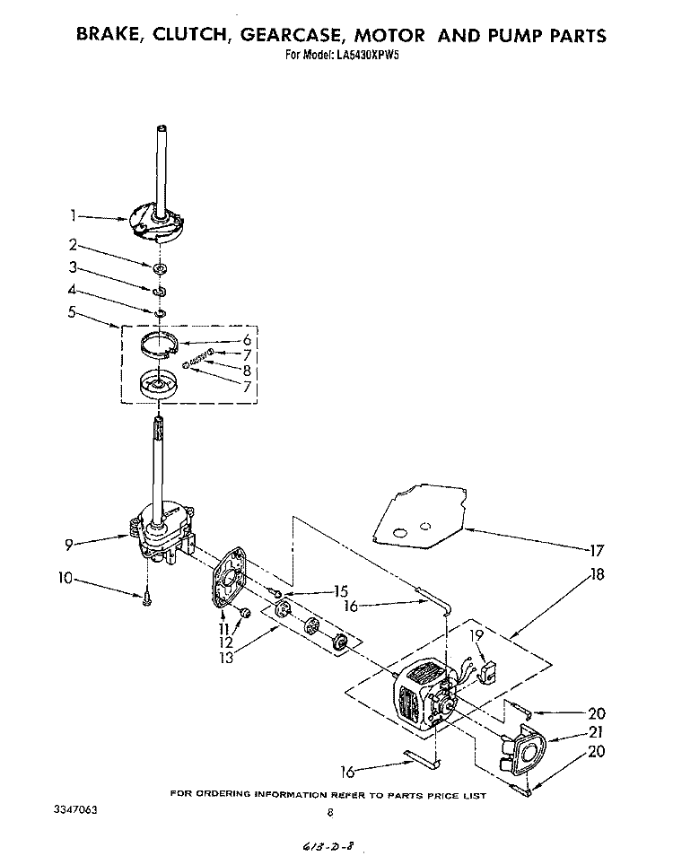 BRAKE, CLUTCH, GEARCASE, MOTOR AND PUMP Diagram and Parts List for LA5430XPW5  Whirlpool Washer