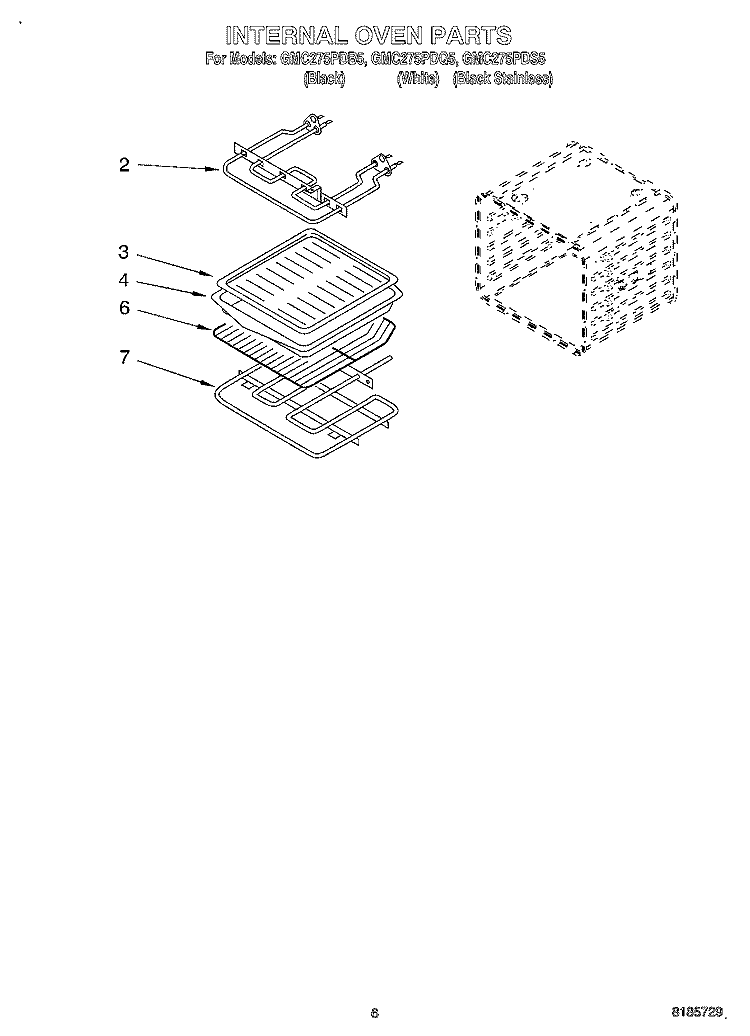 INTERNAL OVEN Diagram and Parts List for GMC275PDQ5  Whirlpool Microwave Oven Combo
