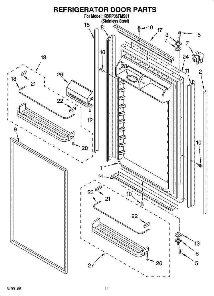 REFRIGERATOR DOOR PARTS Diagram and Parts List for KBRP36FMS01  KitchenAid Refrigerator