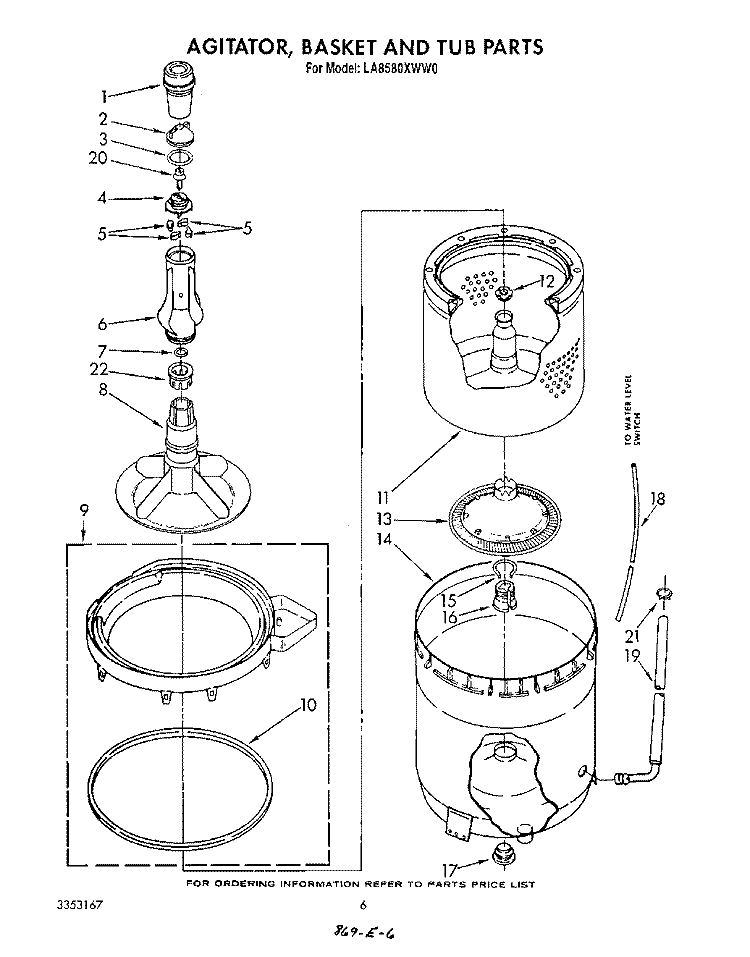 AGITATOR, BASKET AND TUB Diagram and Parts List for LA8580XWN0  Whirlpool Washer