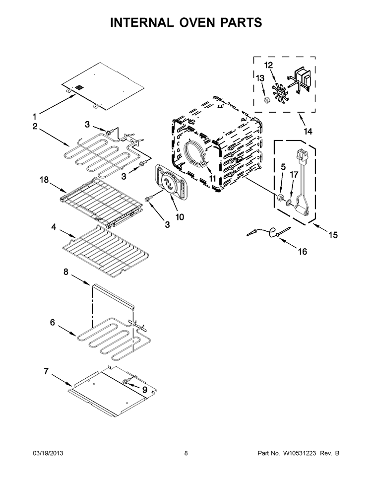 INTERNAL OVEN PARTS Diagram and Parts List for KEBS277BSS00  KitchenAid Wall Oven