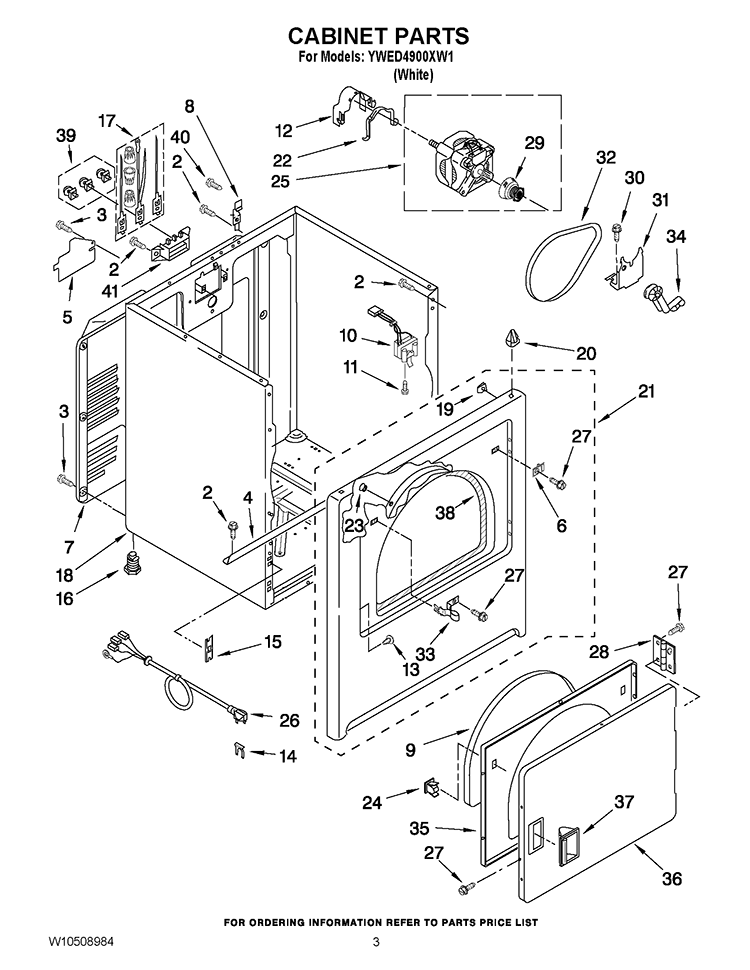 CABINET PARTS Diagram and Parts List for YWED4900XW1  Whirlpool Dryer