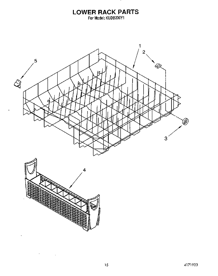 LOWER RACK Diagram and Parts List for KUDB230Y1  KitchenAid Dishwasher