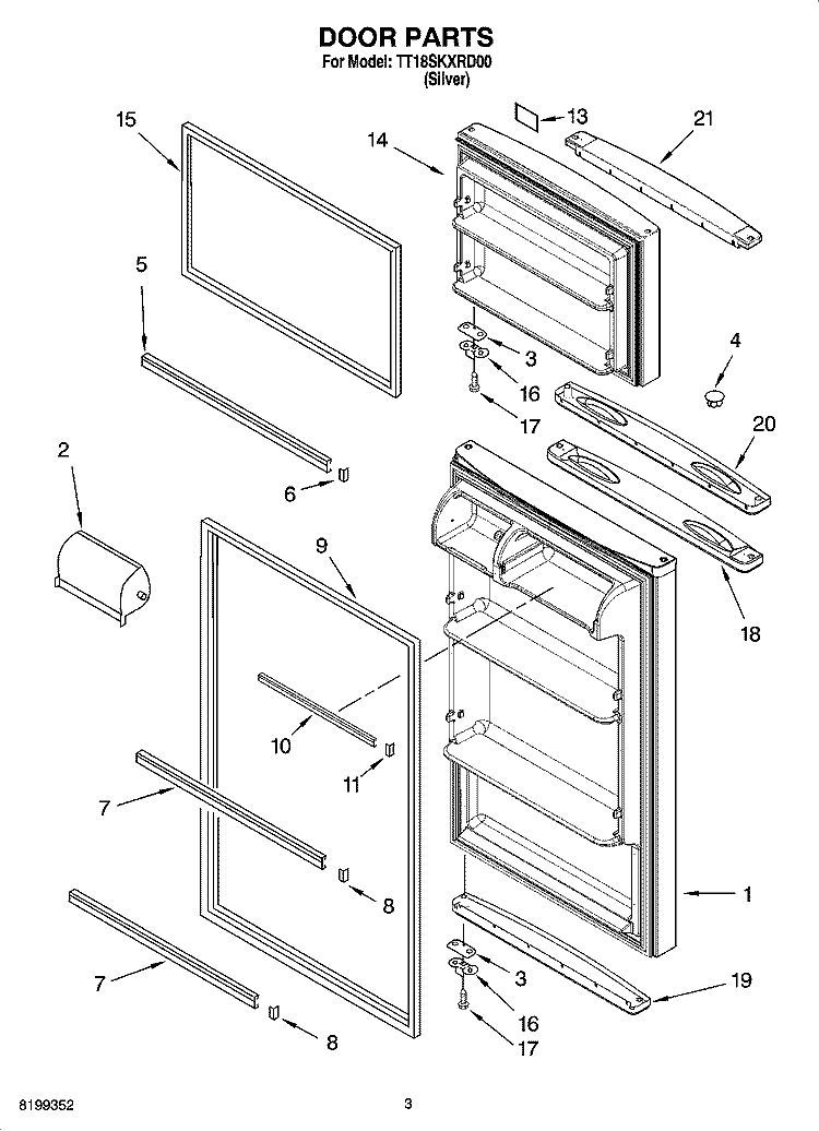 DOOR PARTS Diagram and Parts List for TT18SKXRD00  Estate Refrigerator
