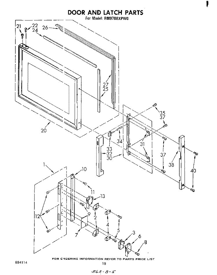 DOOR AND LATCH Diagram and Parts List for RM978BXPW0  Whirlpool Microwave Oven Combo