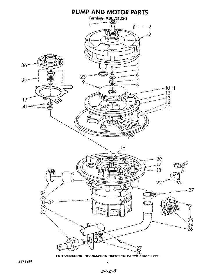 PUMP AND MOTOR Diagram and Parts List for KUDC210S2  KitchenAid Dishwasher