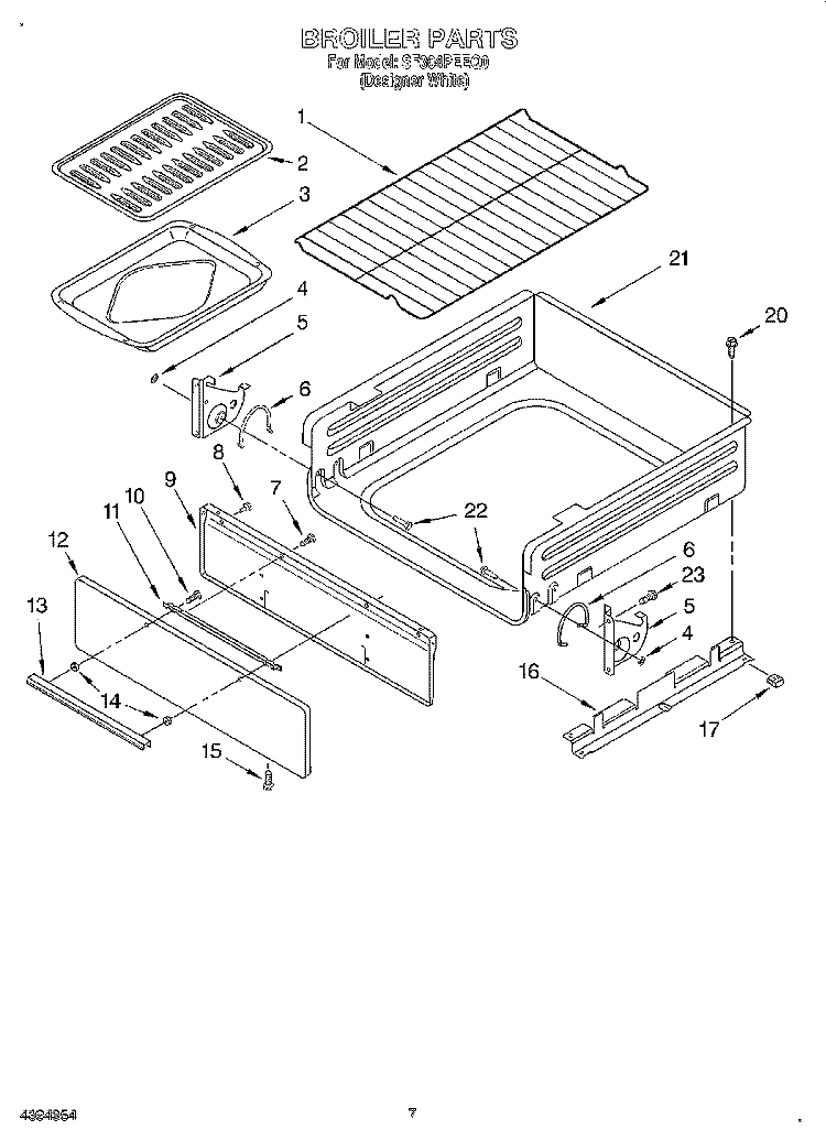 BROILER Diagram and Parts List for SF304PEEQ0  Whirlpool Range