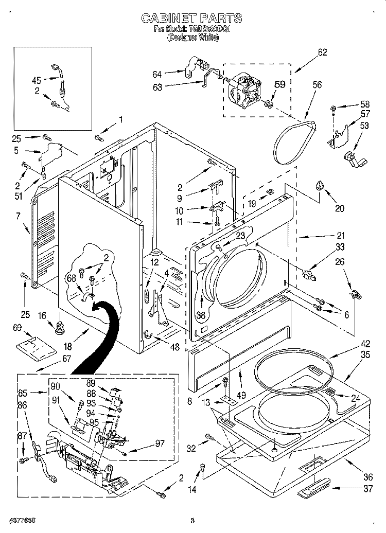 CABINET Diagram and Parts List for TGDS680DQ1  Estate Dryer