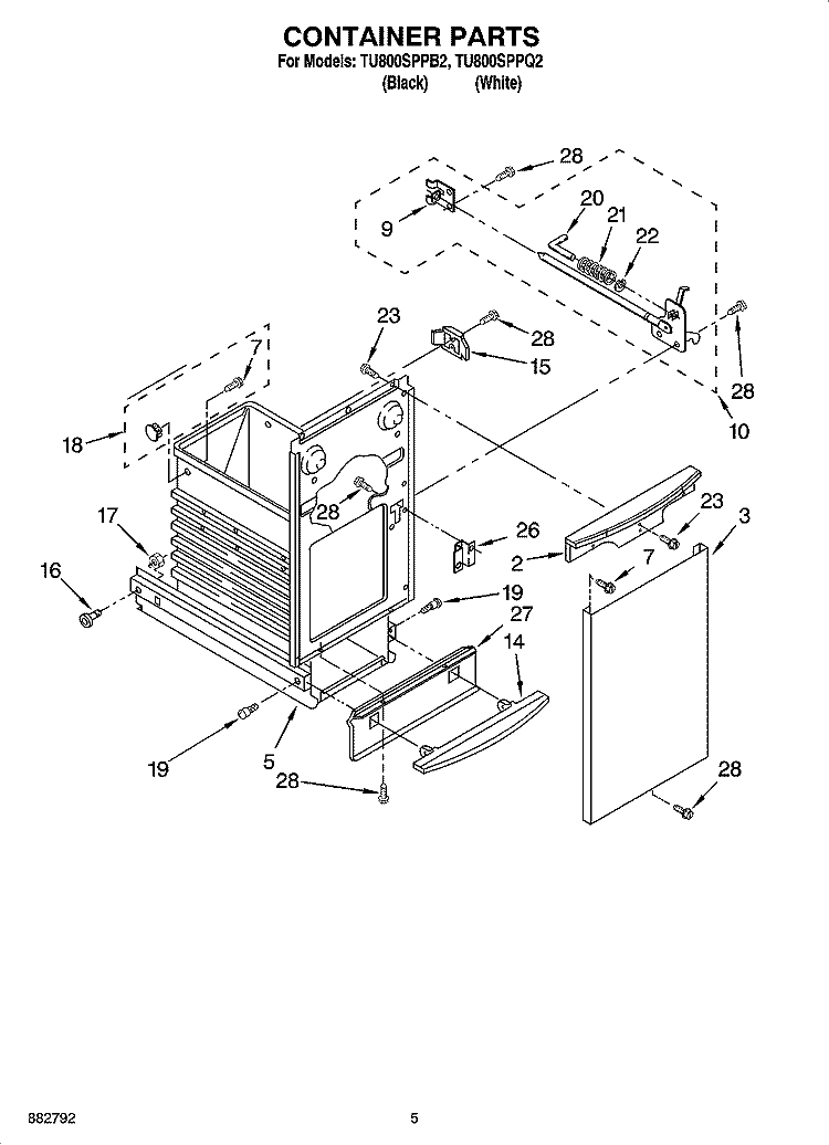 CONTAINER PARTS Diagram and Parts List for TU800SPPB2  Whirlpool Trash Compactor
