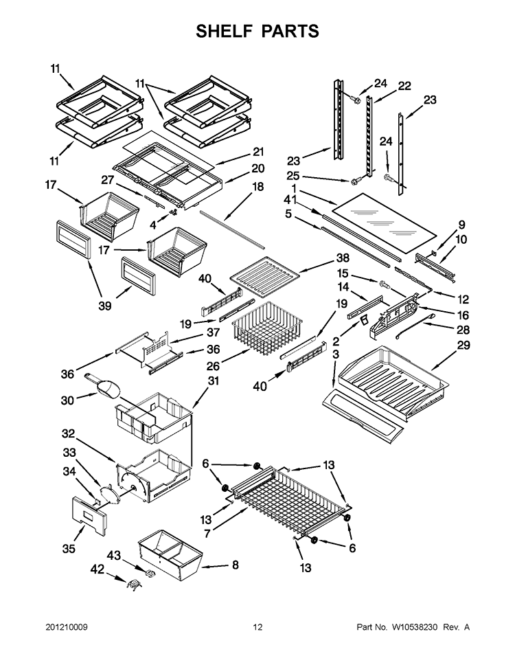 SHELF PARTS Diagram and Parts List for KFCO22EVBL5  KitchenAid Refrigerator
