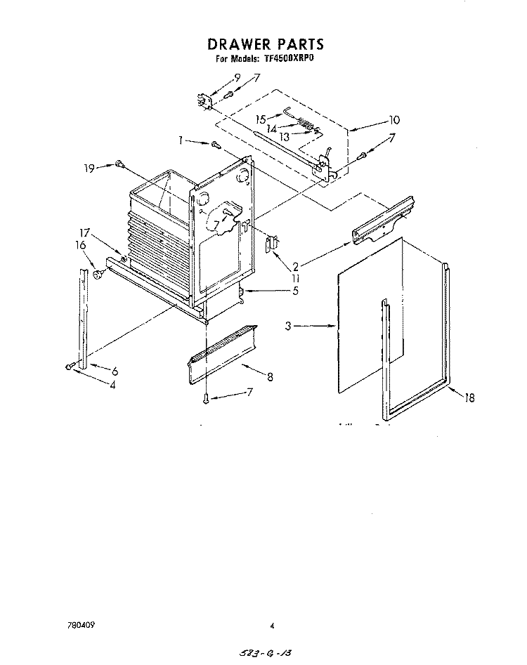 DRAWER Diagram and Parts List for TF4500XRP0  Whirlpool Trash Compactor