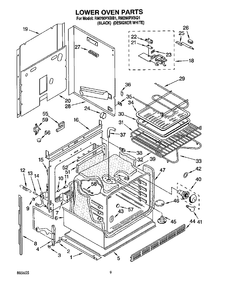 LOWER OVEN Diagram and Parts List for RM280PXBB1  Whirlpool Microwave Oven Combo