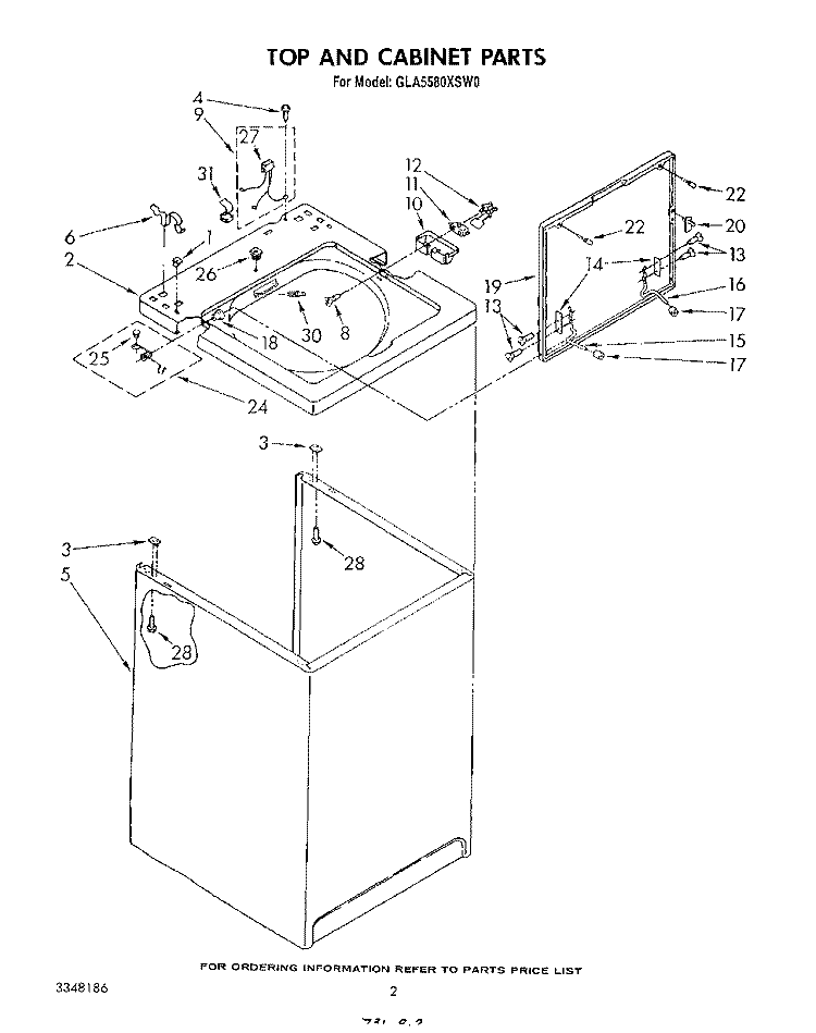 TOP AND CABINET , LITERATURE AND OPTIONAL Diagram and Parts List for GLA5580XSG0  Whirlpool Washer