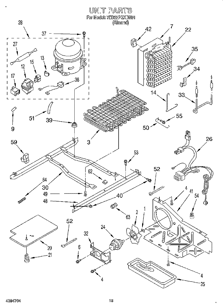 UNIT Diagram and Parts List for 7ED22PQXDN01  Whirlpool Refrigerator