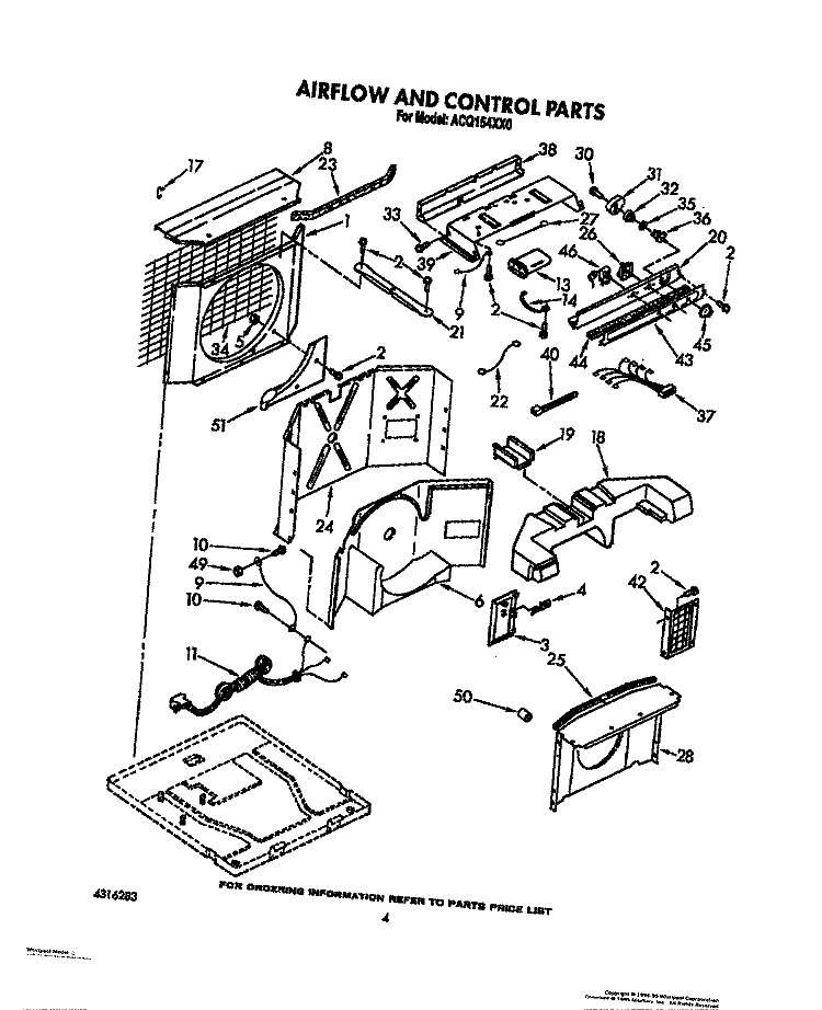 AIR FLOW AND CONTROL Diagram and Parts List for ACQ154XX0  Whirlpool Air Conditioner