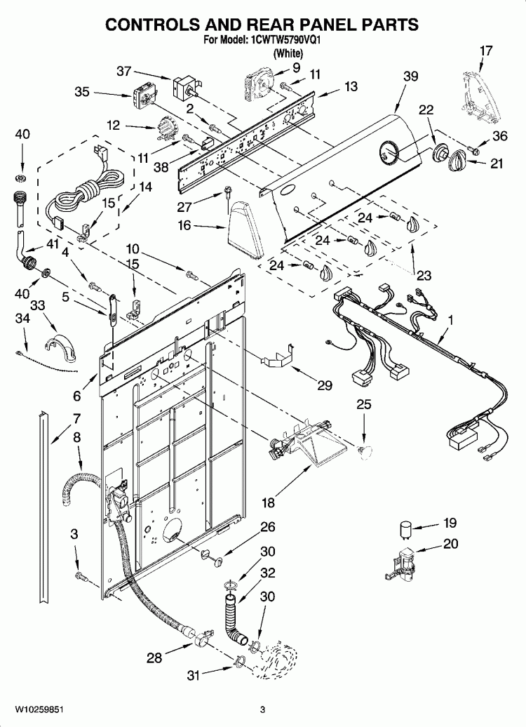 CONTROLS AND REAR PANEL PARTS Diagram and Parts List for 1CWTW5790VQ1  Whirlpool Washer
