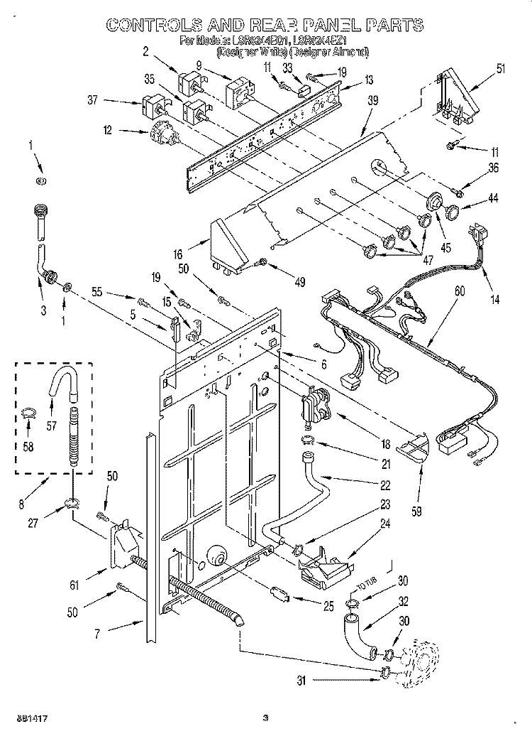 CONTROLS & REAR PANEL Diagram and Parts List for LSR8244EQ1  Whirlpool Washer