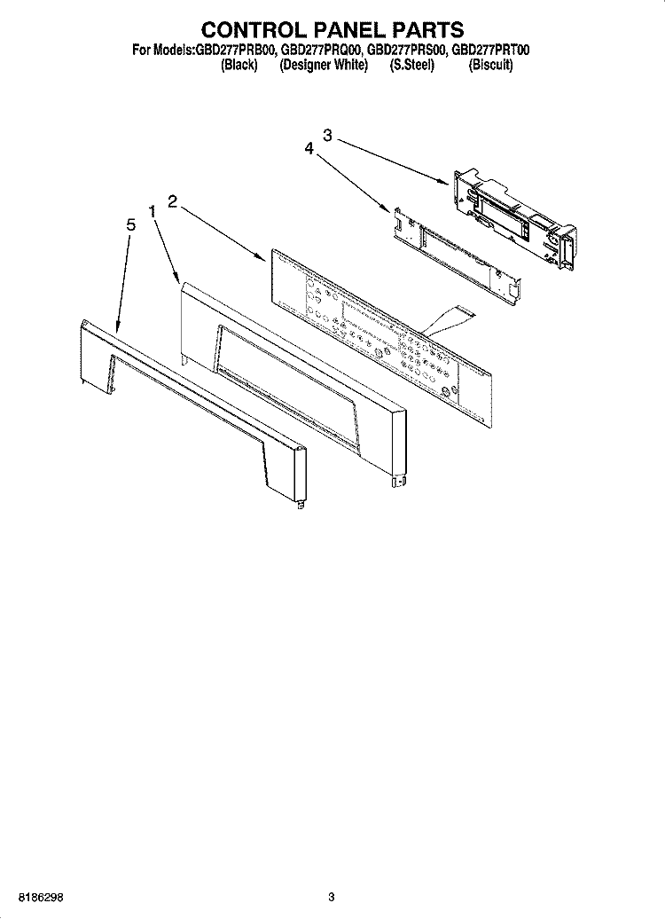 CONTROL PANEL PARTS Diagram and Parts List for GBD277PRB00  Whirlpool Wall Oven