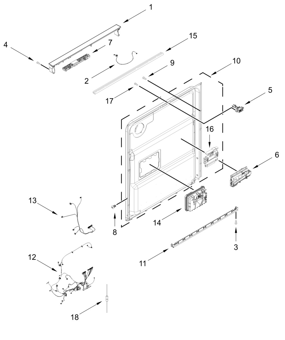 Control Panel And Inner Door Parts Diagram and Parts List for WDTS8024SZ0,WDTS8024SV0  Whirlpool Dishwasher