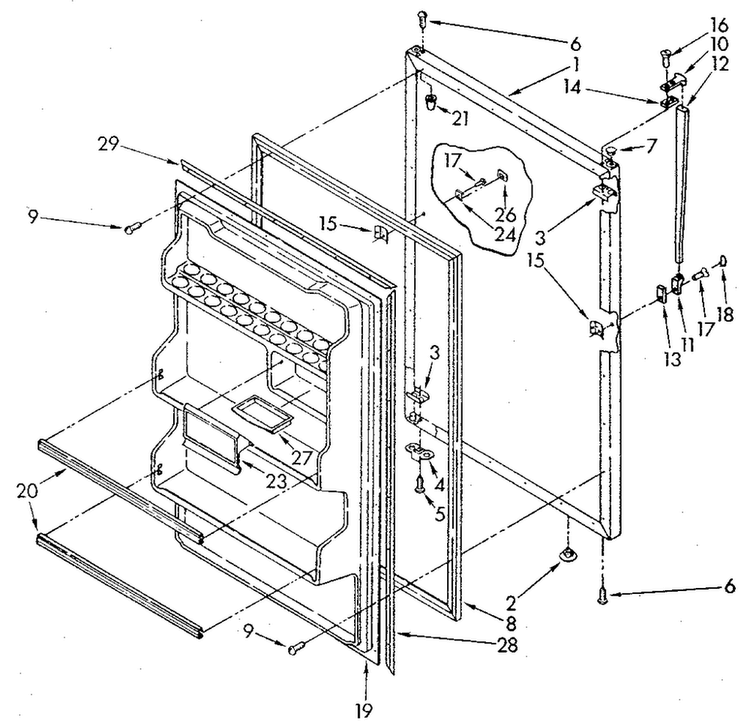 Refrigerator Door Diagram and Parts List for ET16JKXSN02  Whirlpool Refrigerator