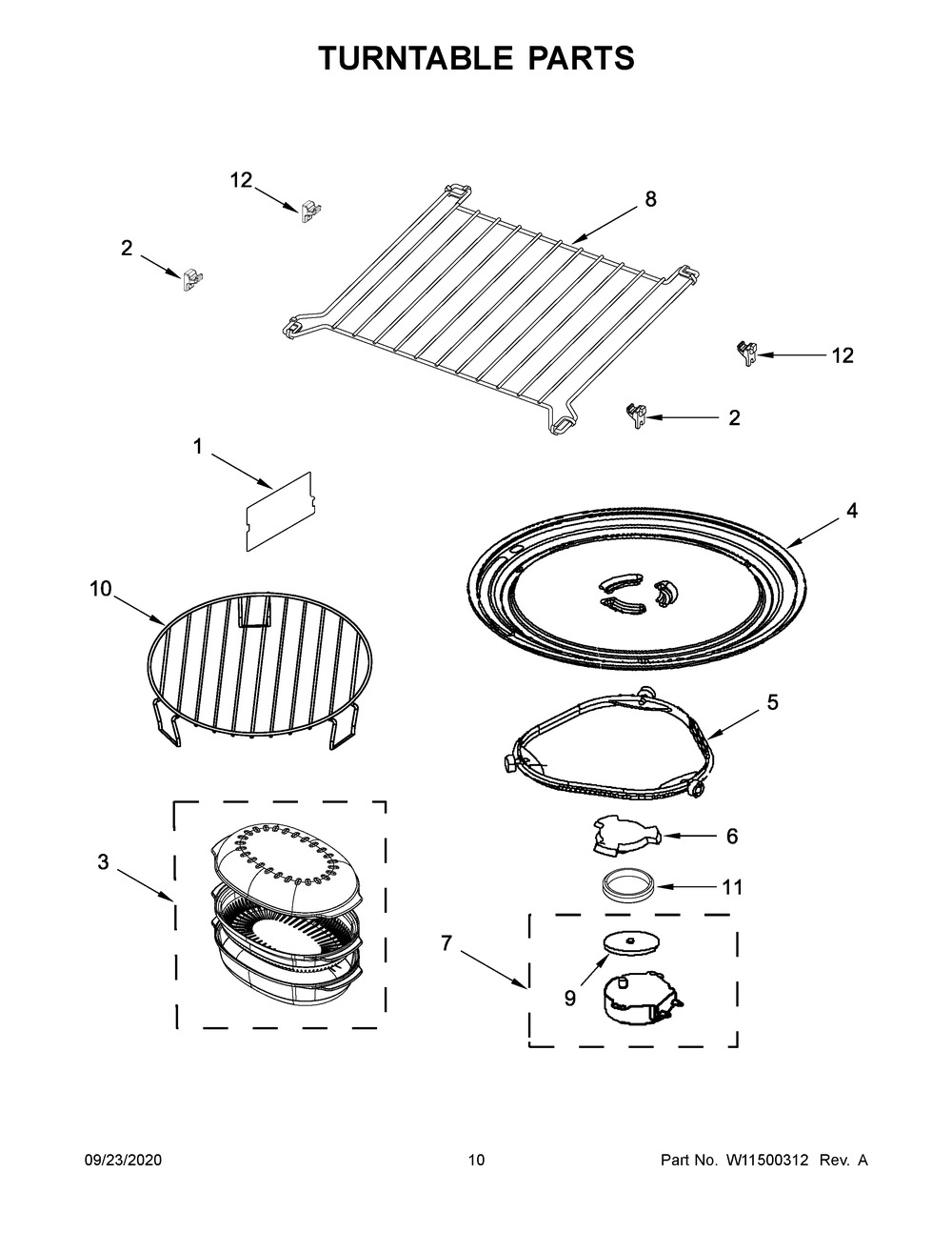 Turntable Parts Diagram and Parts List for YKMHC319KPS0  Whirlpool Microwave Oven Combo