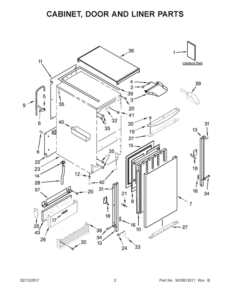 Cabinet, Door And Liner Parts Diagram and Parts List for KUIS18PNZB1  KitchenAid Ice Maker