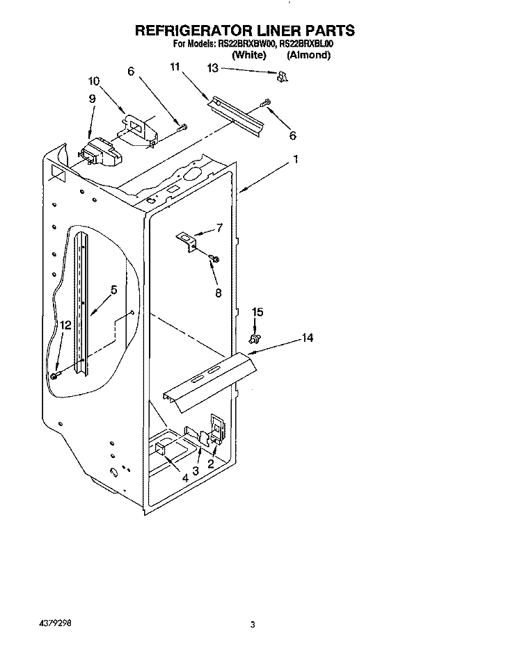 REFRIGERATOR LINER Diagram and Parts List for RS22BRXBW00  Roper Refrigerator
