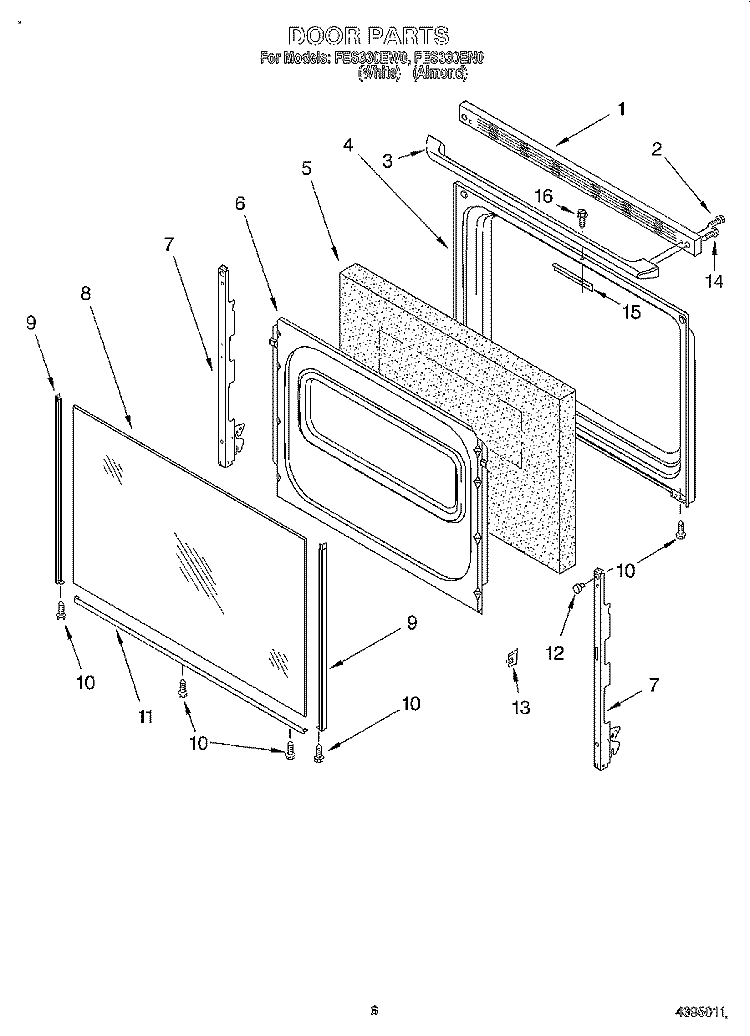 DOOR, LIT/OPTIONAL Diagram and Parts List for FES330EW0  Roper Range