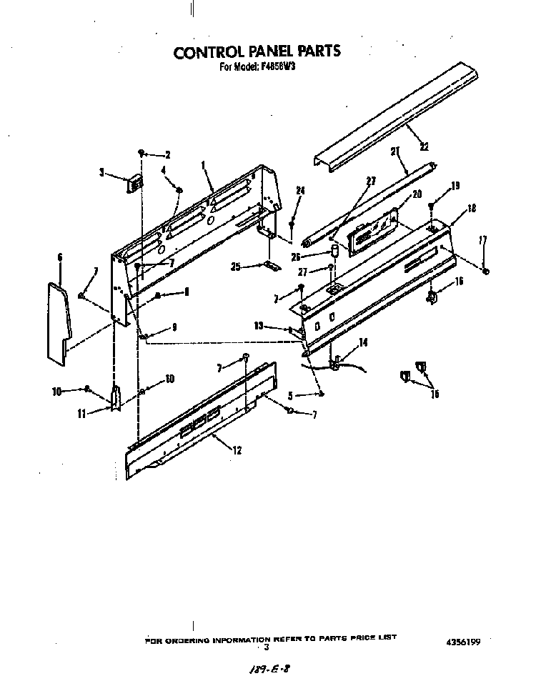 Control Panel Diagram and Parts List for F4858*3  Roper Range