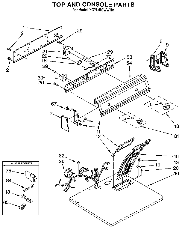 Top And Console Diagram and Parts List for KSYL400WWH0  KitchenAid Dryer