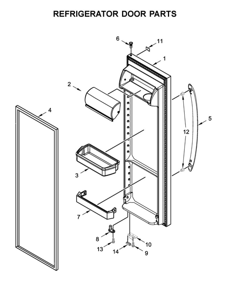Refrigerator Door Parts Diagram and Parts List for WRS315SDHM02  Whirlpool Refrigerator
