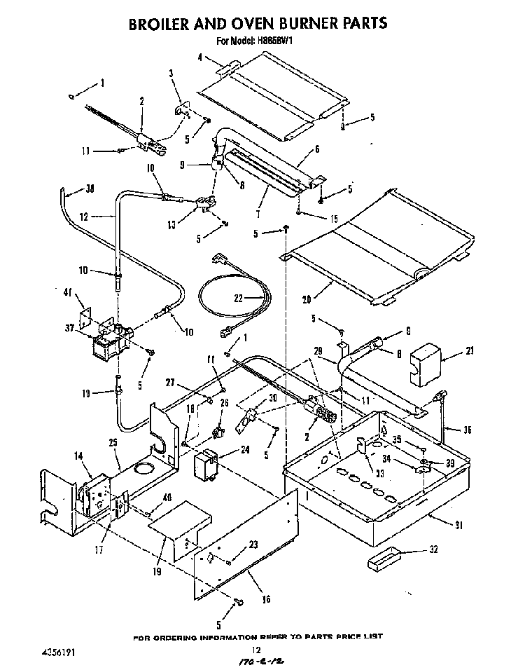 Broiler And Oven Burner Diagram and Parts List for H8858*1  Roper Range