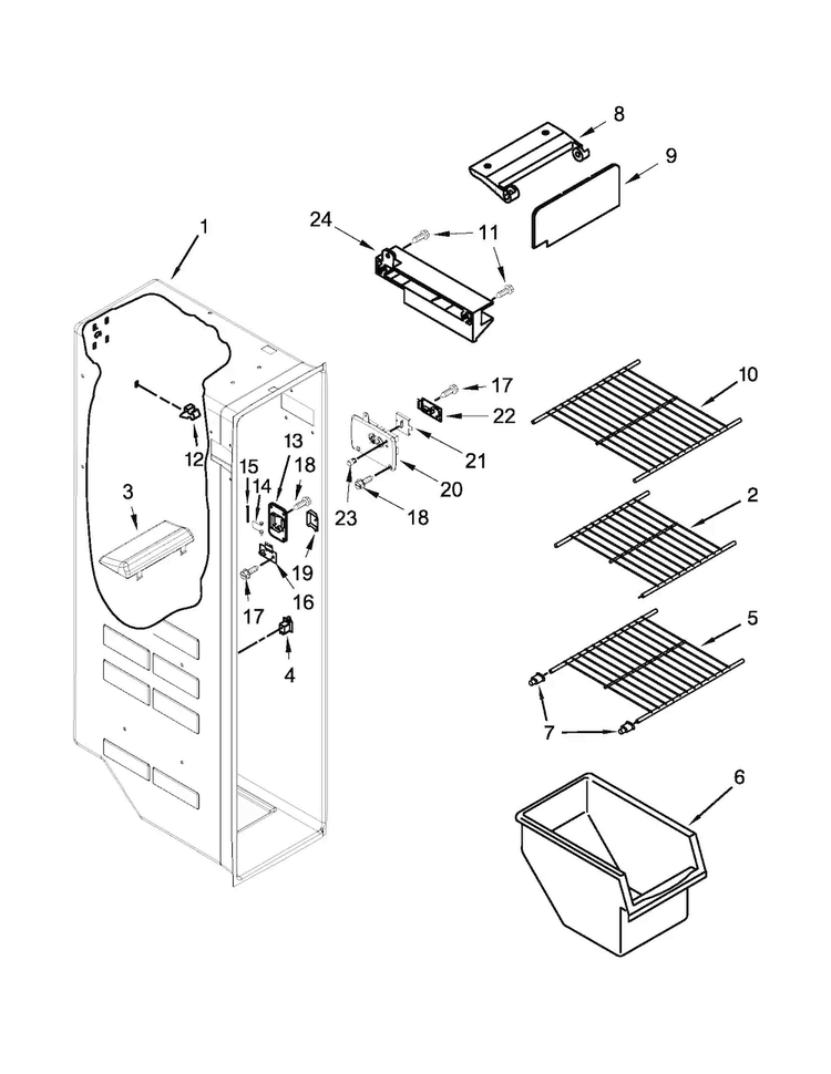 Freezer Liner Parts Diagram and Parts List for KSF22C4CYY00  KitchenAid Refrigerator