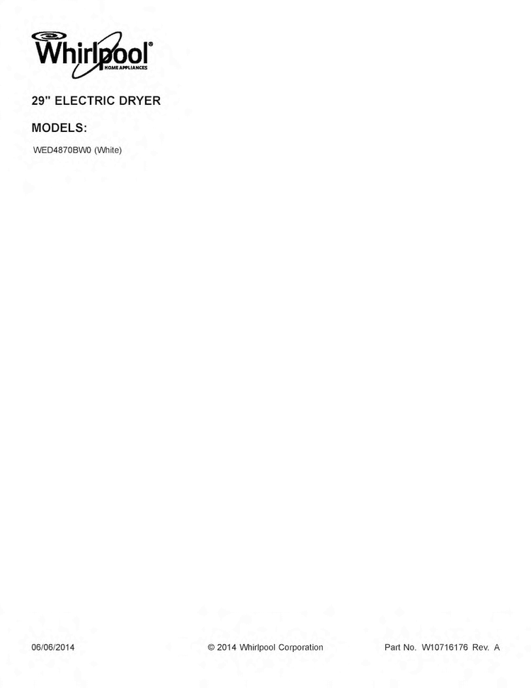 Cover Sheet Diagram and Parts List for WED4870BW0  Whirlpool Dryer