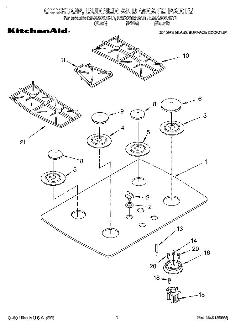 SECTION Diagram and Parts List for KGCC505HBL1  KitchenAid Cooktop
