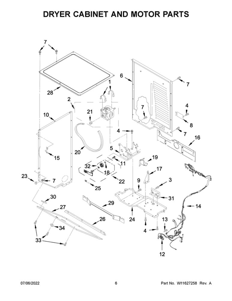 Dryer Cabinet And Motor Parts Diagram and Parts List for WET4027HW2  Whirlpool Washer Dryer Combo