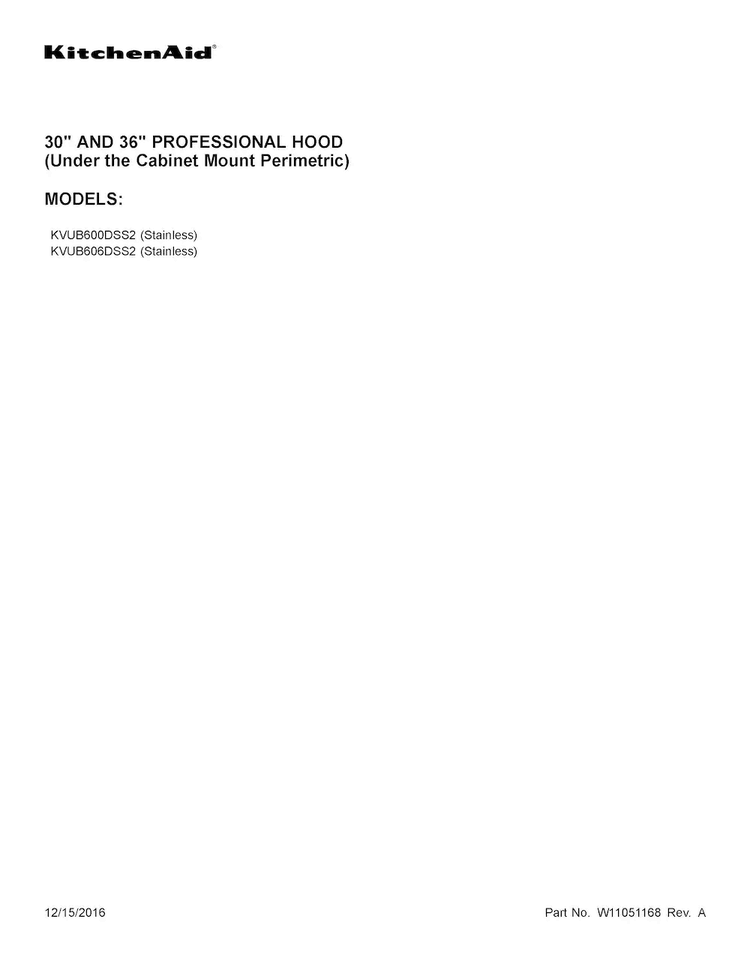 Cover Sheet Diagram and Parts List for KVUB600DSS2  KitchenAid Range Hood