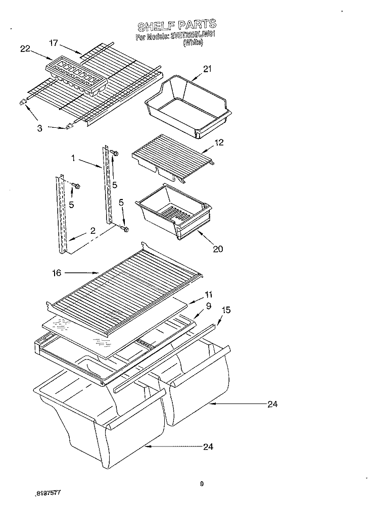 SHELF Diagram and Parts List for 2VET22NKJW01  Whirlpool Refrigerator