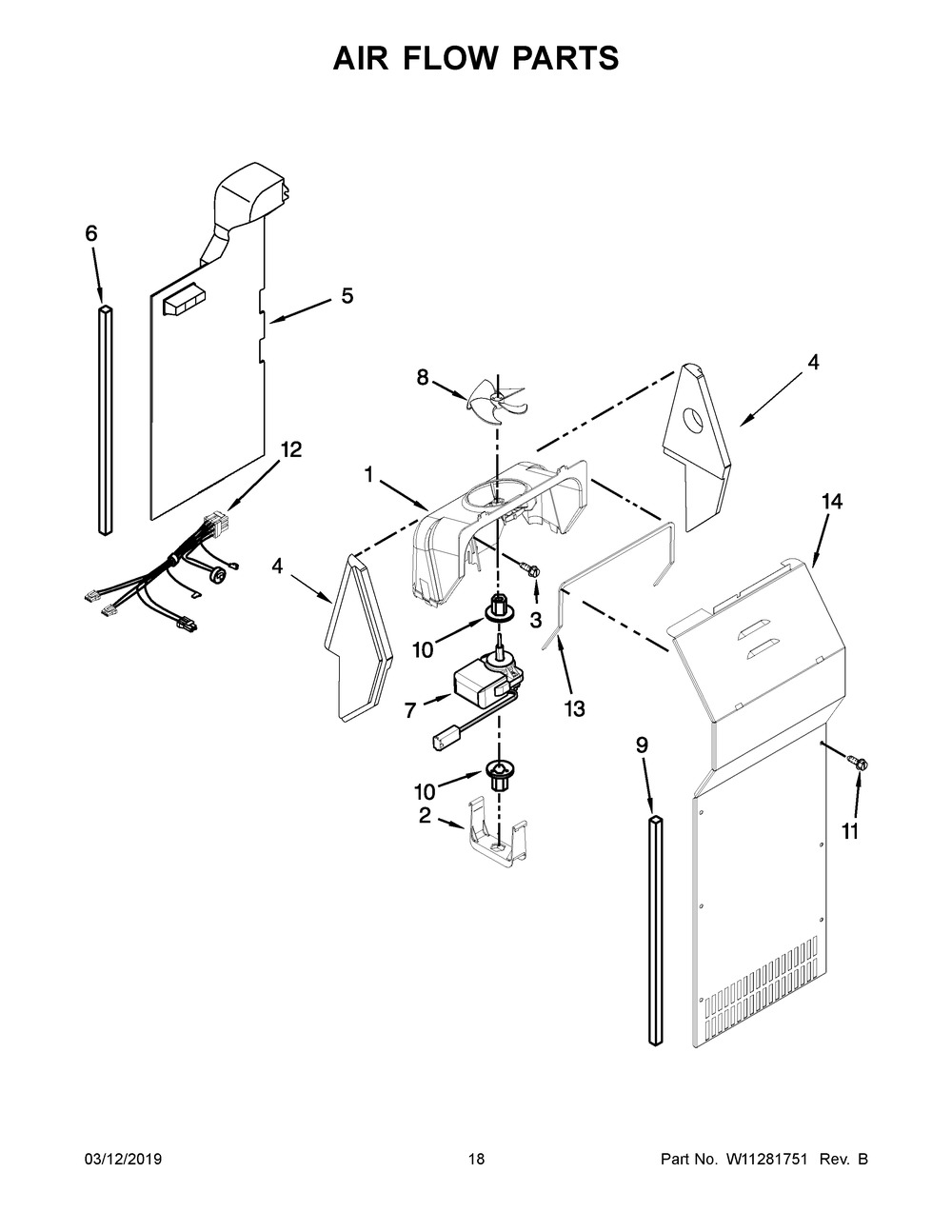 Air Flow Parts Diagram and Parts List for WRS315SDHB01  Whirlpool Refrigerator