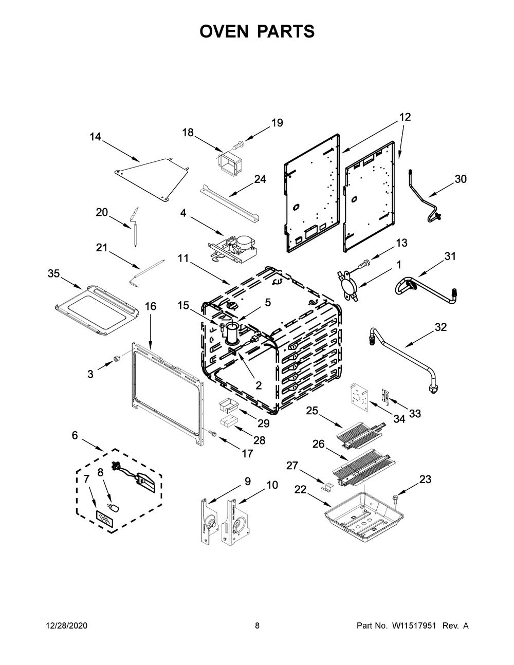 Oven Parts Diagram and Parts List for KFGC506JBK01  Whirlpool Range