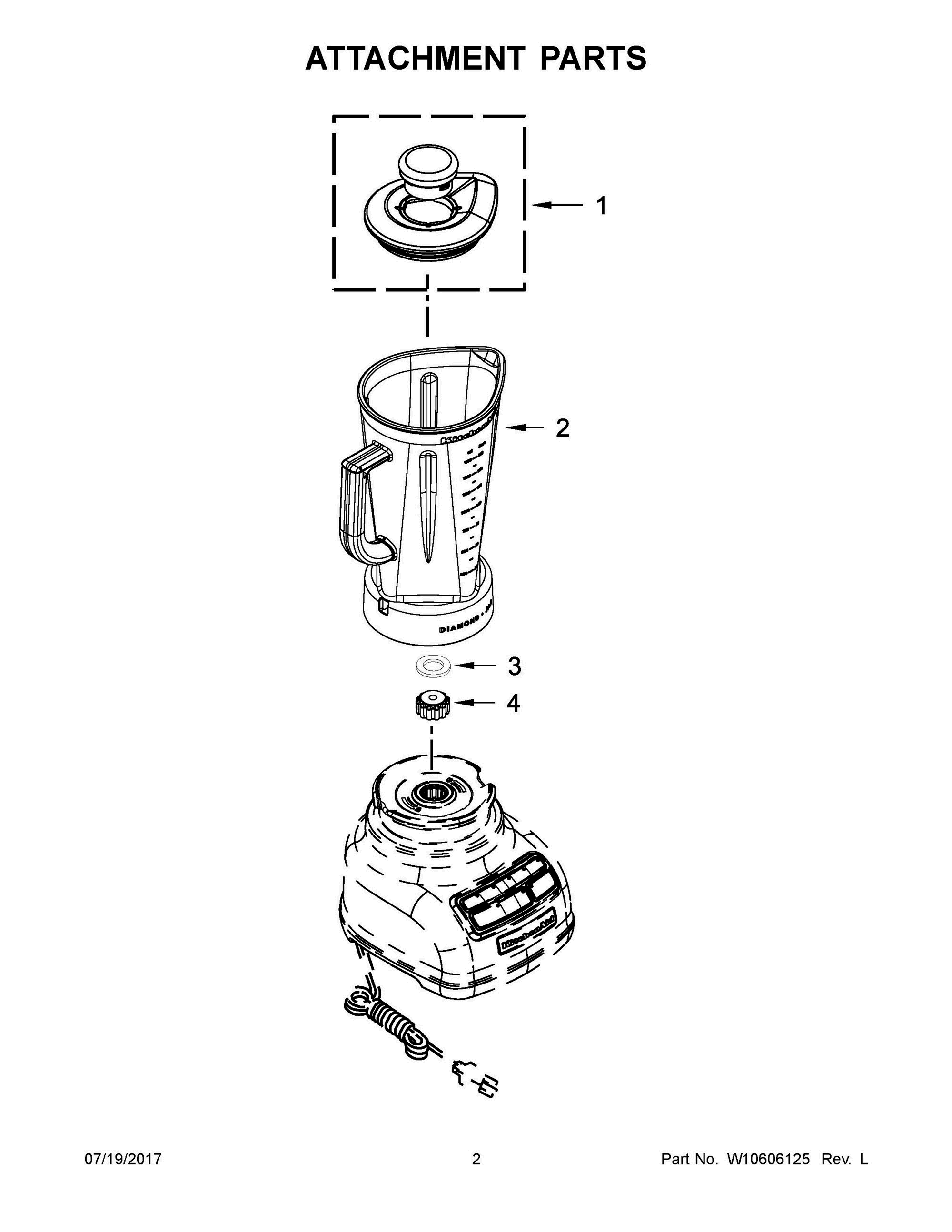 02 - ATTACHMENT PARTS Diagram and Parts List for KSB1575BM0  Whirlpool Blender