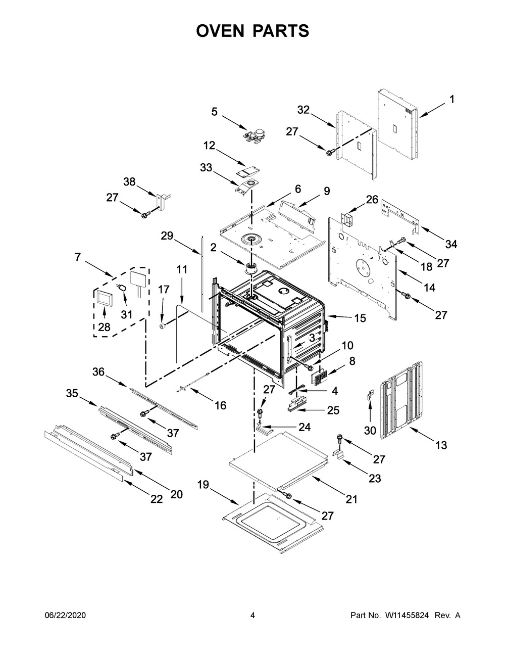 Oven Parts Diagram and Parts List for KODE507EBL05  Whirlpool Microwave Oven Combo