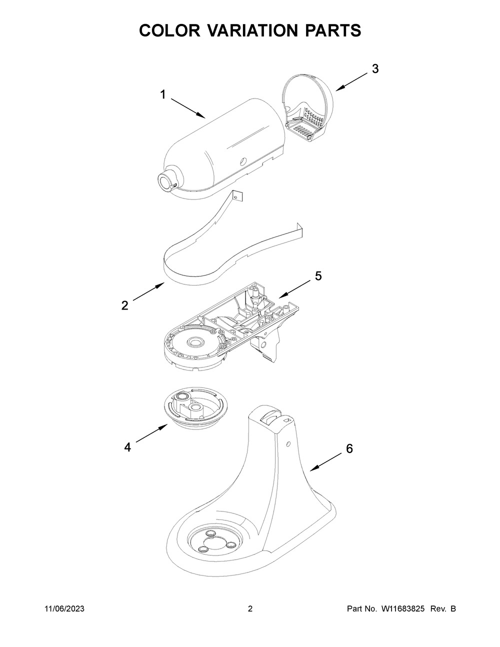 Color Variation Parts Diagram and Parts List for 5KSM175PSECU5  KitchenAid Mixer