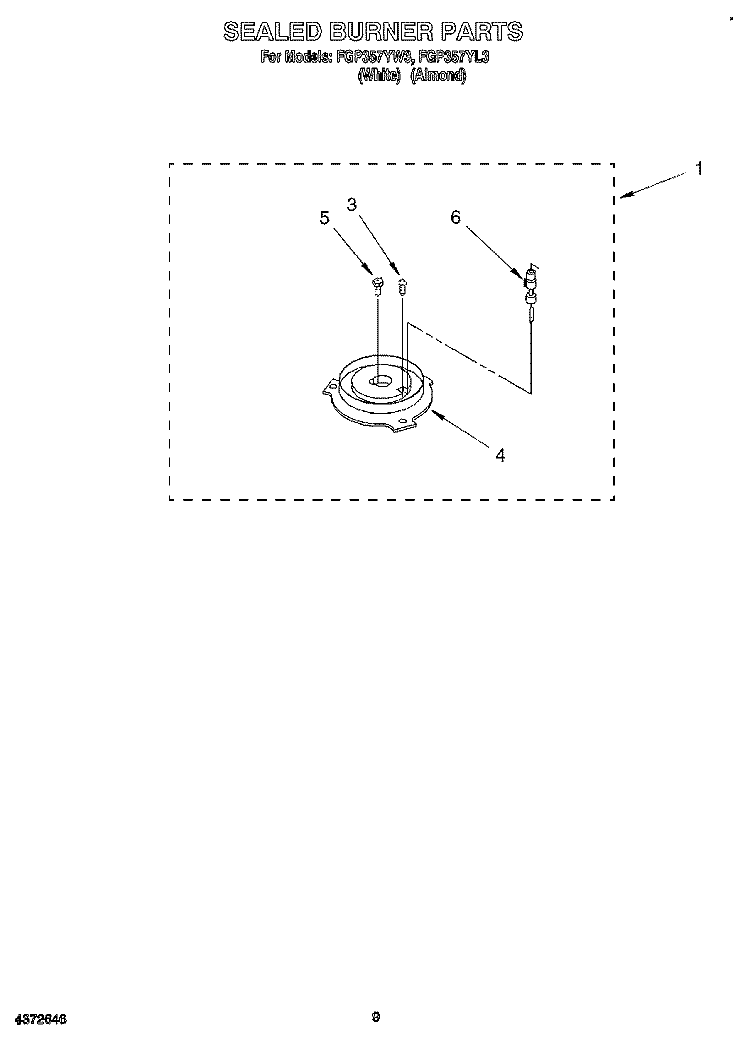 SEALED BURNER Diagram and Parts List for FGP357YL3  Roper Range
